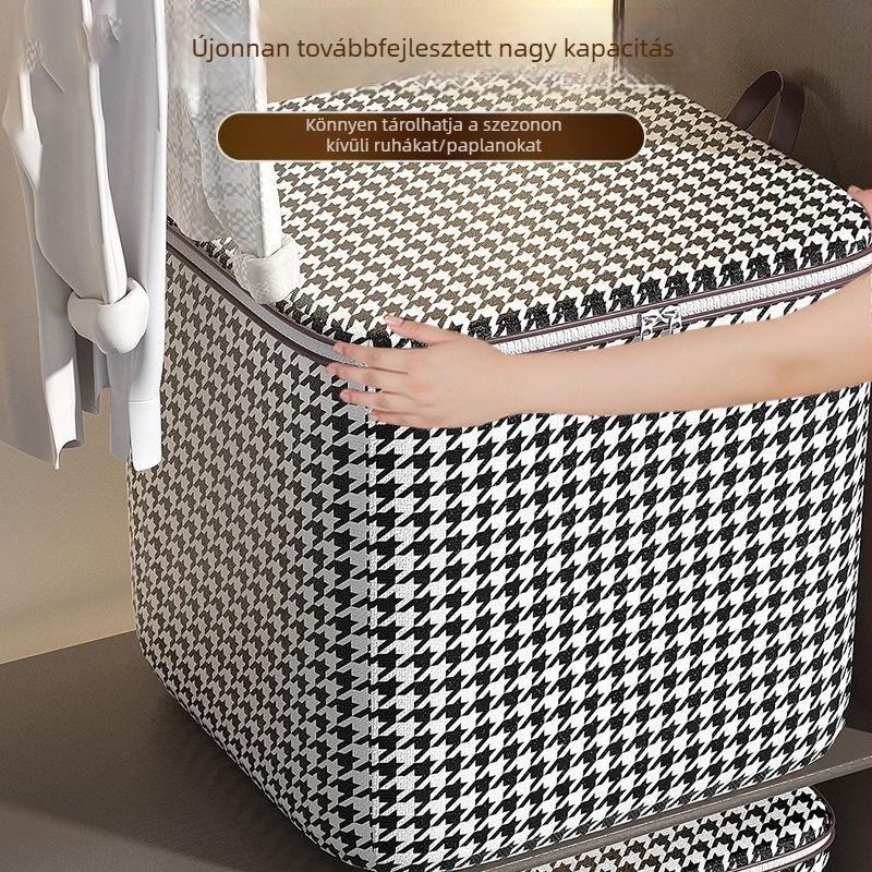 Összecsukható tároló doboz houndstooth minta, nedvességálló, nagy kapacitású, 110 L, ruhákhoz és ágyneműhöz.