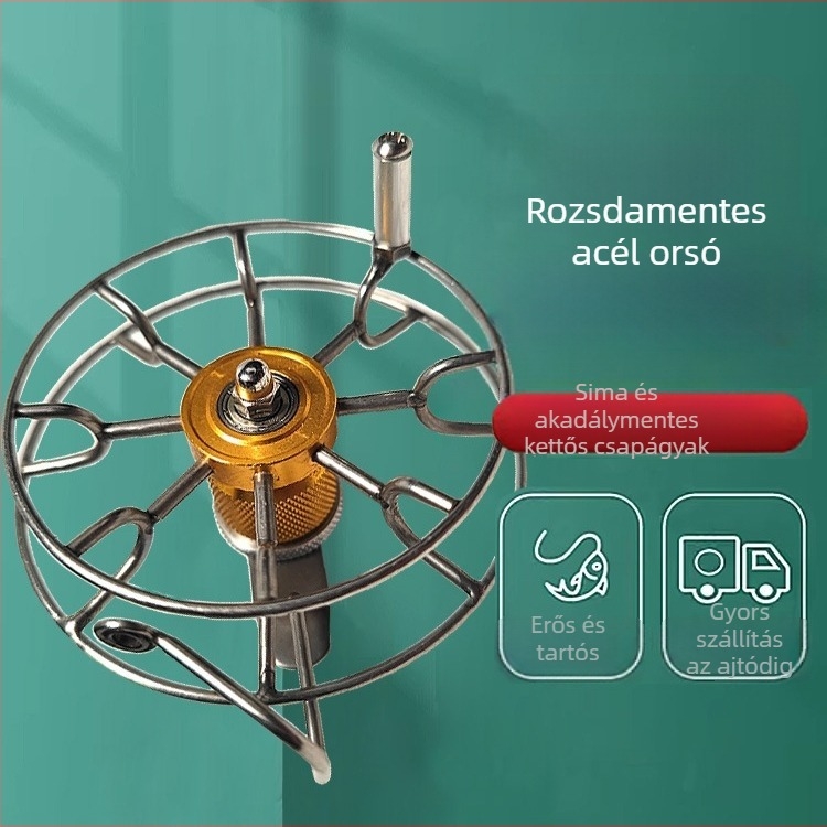 Rozsdamentes acélból készült orsó, fémből készült testtel, manuális hajtással és magas/alacsony sebességfokozatokkal