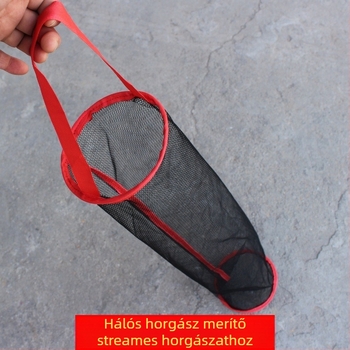 Összecsukható hálós halvédő patakhoz, fekete, mini, övvel – hordozható horgász kiegészítő