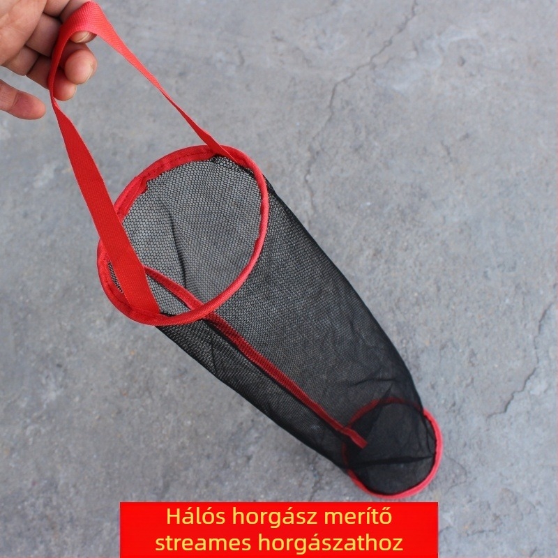 Összecsukható hálós halvédő patakhoz, fekete, mini, övvel – hordozható horgász kiegészítő