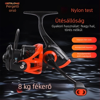 Pergetőorsó hosszú dobásra, ultra sima, fém dob, fém nyél, tengeri horgászathoz