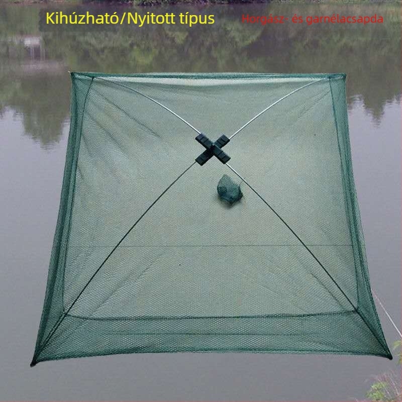 Nylon garnéla háló nyitott típusú emelőhálóval, összecsukható homárkosár