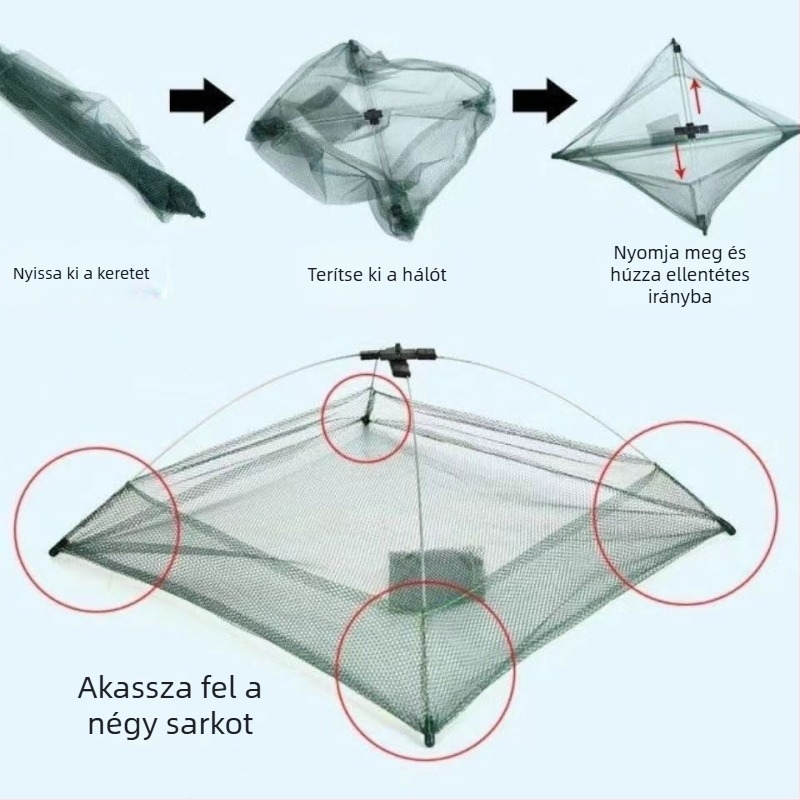 Nylon garnéla háló nyitott típusú emelőhálóval, összecsukható homárkosár
