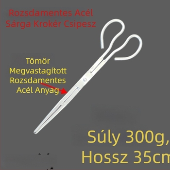 Rozsdamentes acél hosszú nyelű rák- és homárfogó csipesz, csúszásmentes markolattal