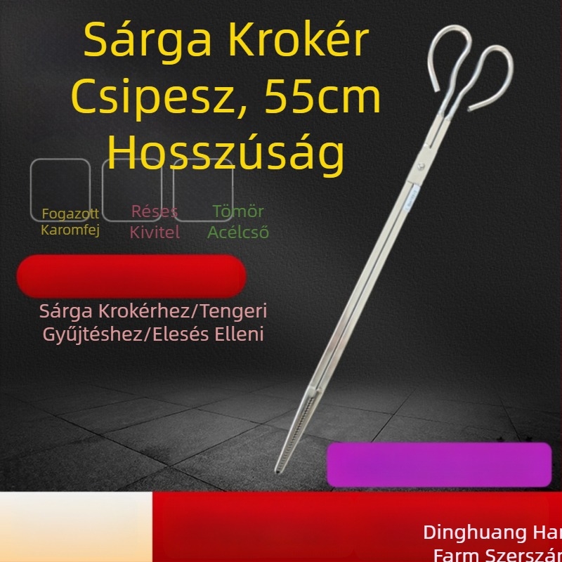 Rozsdamentes acél hosszú nyelű rák- és homárfogó csipesz, csúszásmentes markolattal