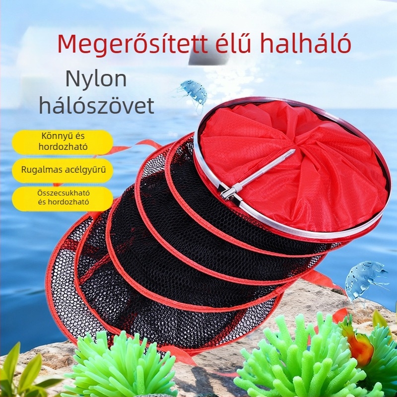 Nylon hálós halvédő élekkel és pozicionálással, hordozható, vastagított halászvédő