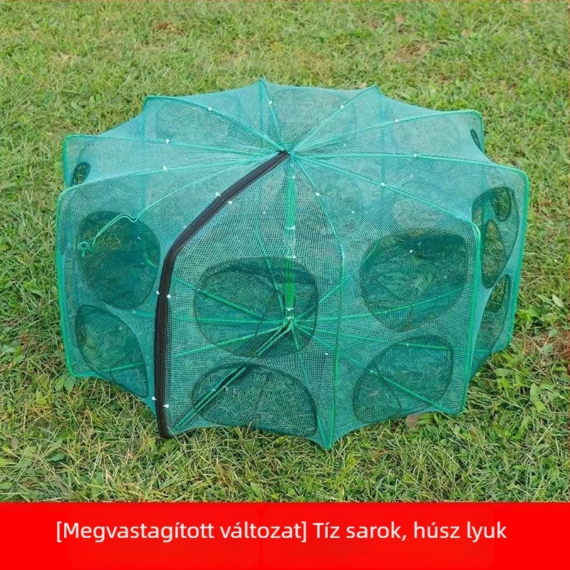 Összecsukható hatszög- és nyolcszögletű garnéla ketrec, négyzetes háló, nylon konstrukció