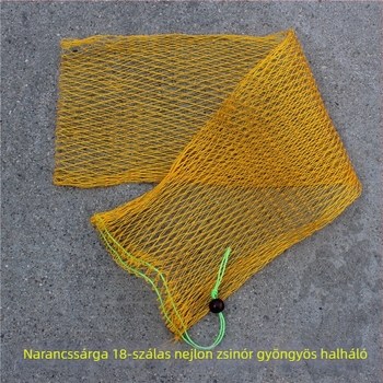 18-szálas nylon hálós halvédő táska, összecsukható, sík aljzattal, húzózsinóros zárás