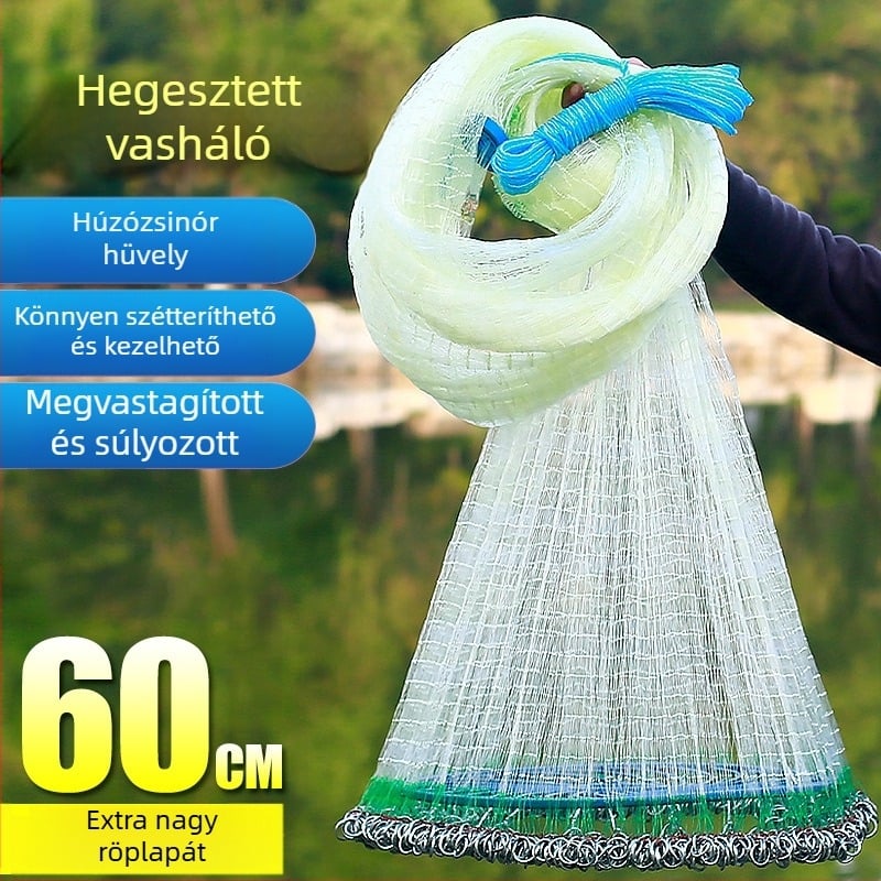 Kézzel dobható háló vastag monofilament szállal és hegesztett vaslánccal, frisbee-stílusú horgász háló kültéri használatra