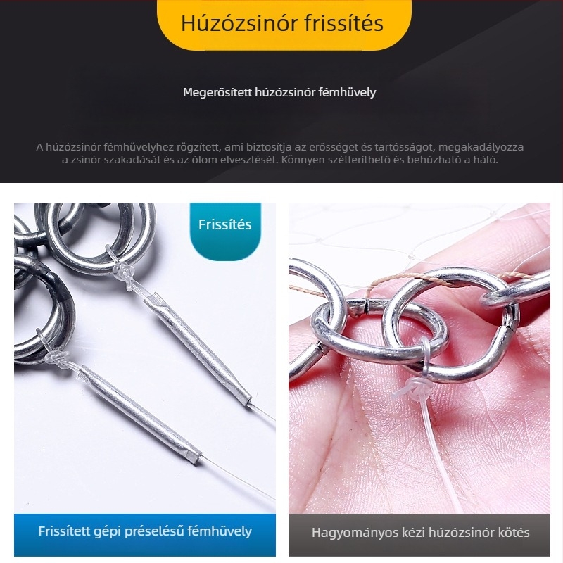 Kézzel dobható háló vastag monofilament szállal és hegesztett vaslánccal, frisbee-stílusú horgász háló kültéri használatra
