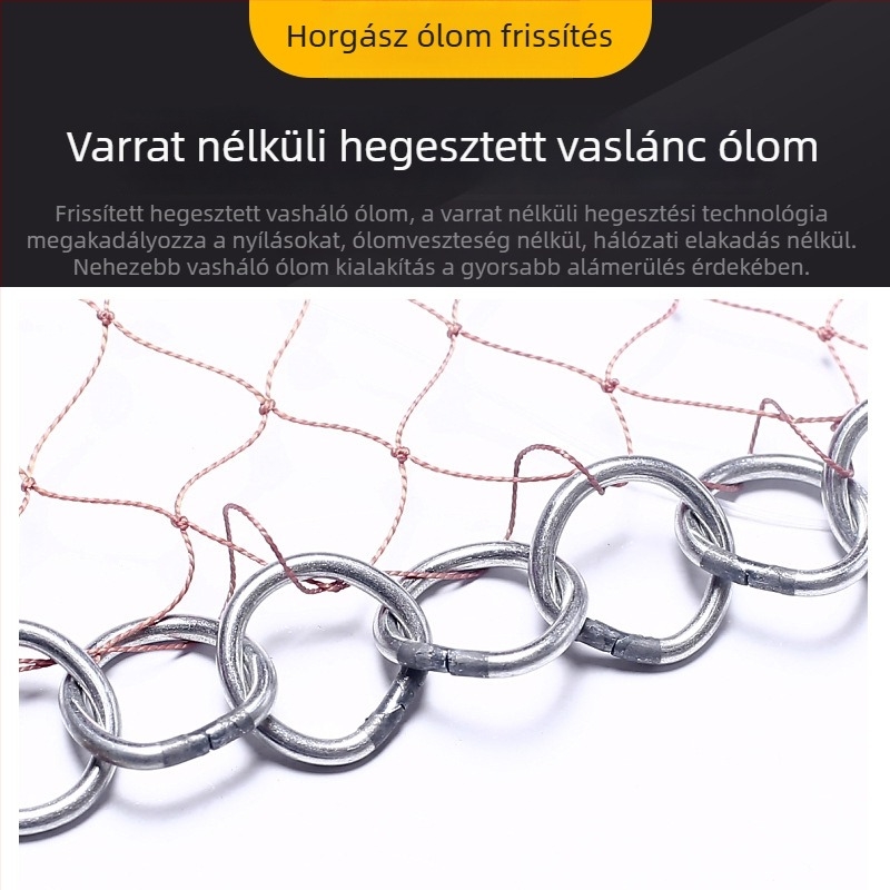 Kézzel dobható háló vastag monofilament szállal és hegesztett vaslánccal, frisbee-stílusú horgász háló kültéri használatra