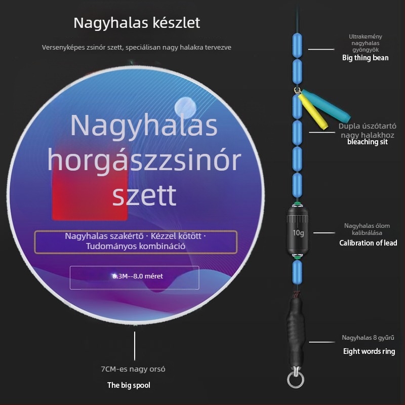 Nagyhalas horgászkészlet: fő zsinór és mellékzsinórok, teljes készlet