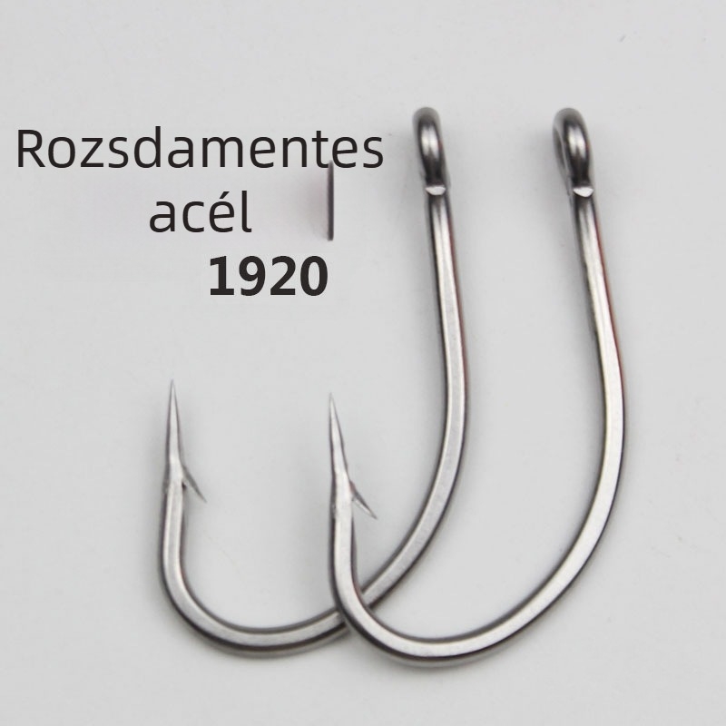 Rozsdamentes acélból készült horgok, nagy méretűek, megerősített szúró rész, korrózióálló, hurokkal, tengeri horgászat