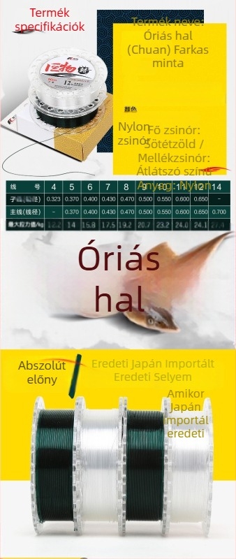 Átlátszó nylon horgászline nagyhalakhoz, magas szilárdságú