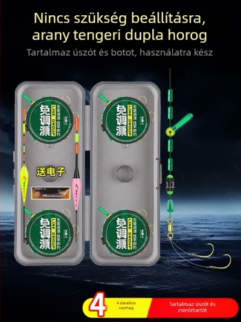 Állíthatatlan úszóval és dupla horoggal ellátott horgászati szett — teljesen előkötött fővonal halászathoz folyókhoz és tavakhoz