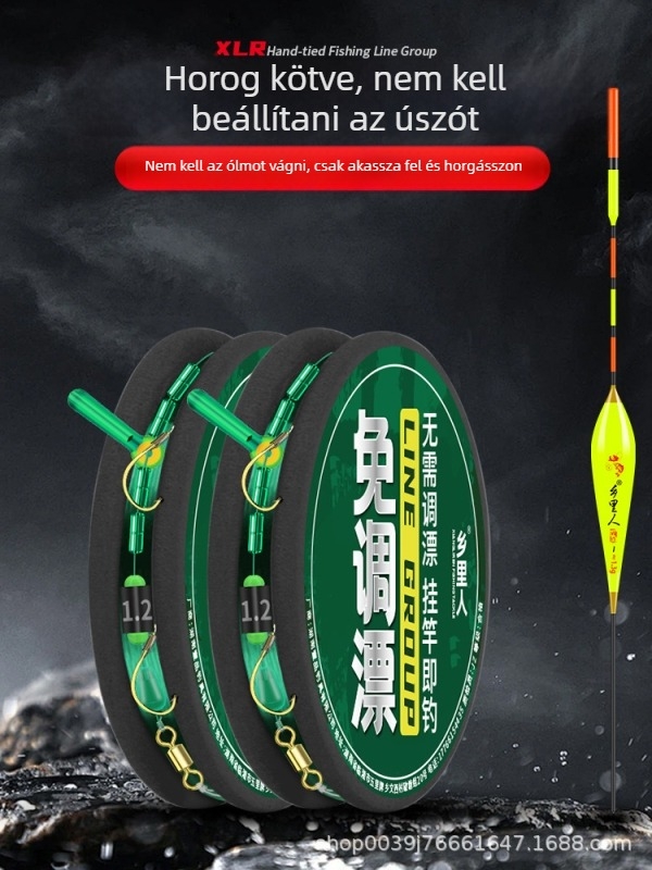 Állíthatatlan úszóval és dupla horoggal ellátott horgászati szett — teljesen előkötött fővonal halászathoz folyókhoz és tavakhoz