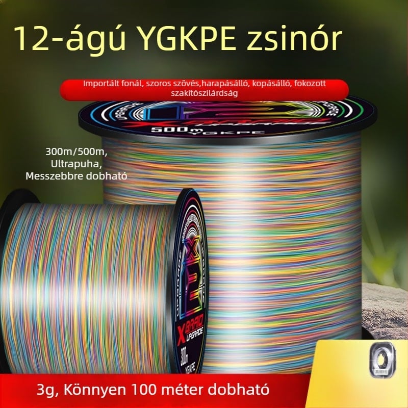 12 szálas színes YGKPE zsinór műcsalikhoz, ultra hosszú dobás, nagy húzóerő, harapás- és kopásálló