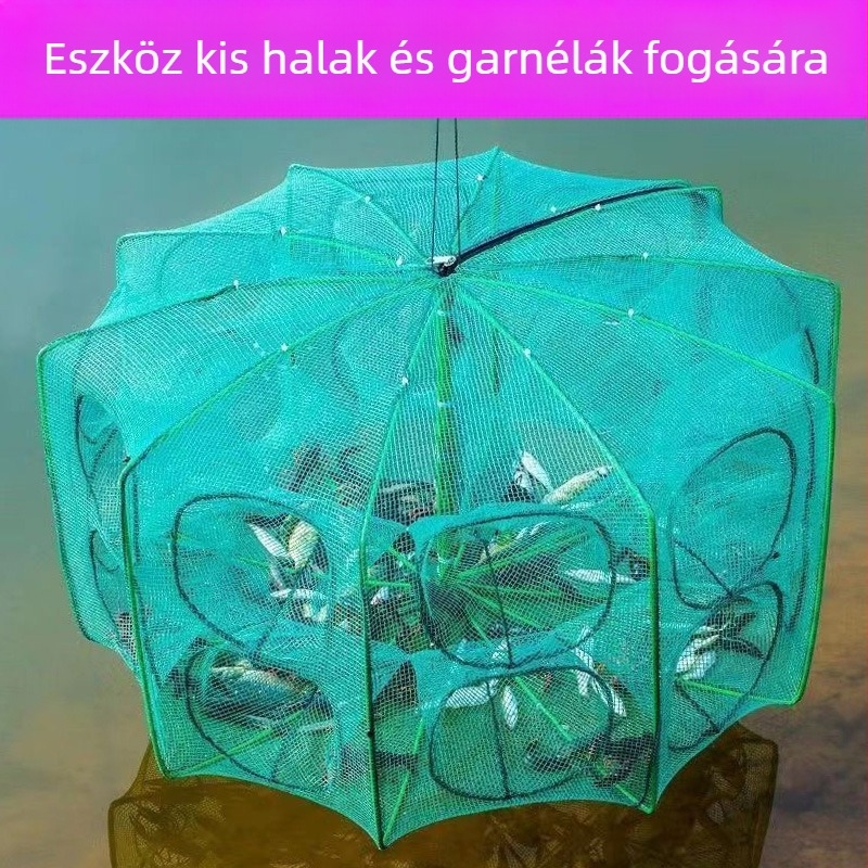 Összehajtható garnélakosár és horgászháló rákokra, angolnára és homárra