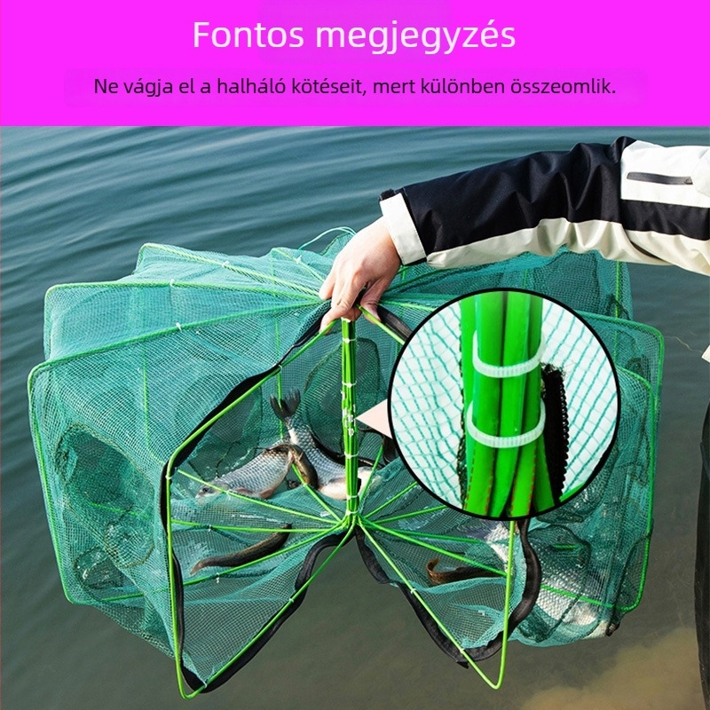 Összehajtható garnélakosár és horgászháló rákokra, angolnára és homárra