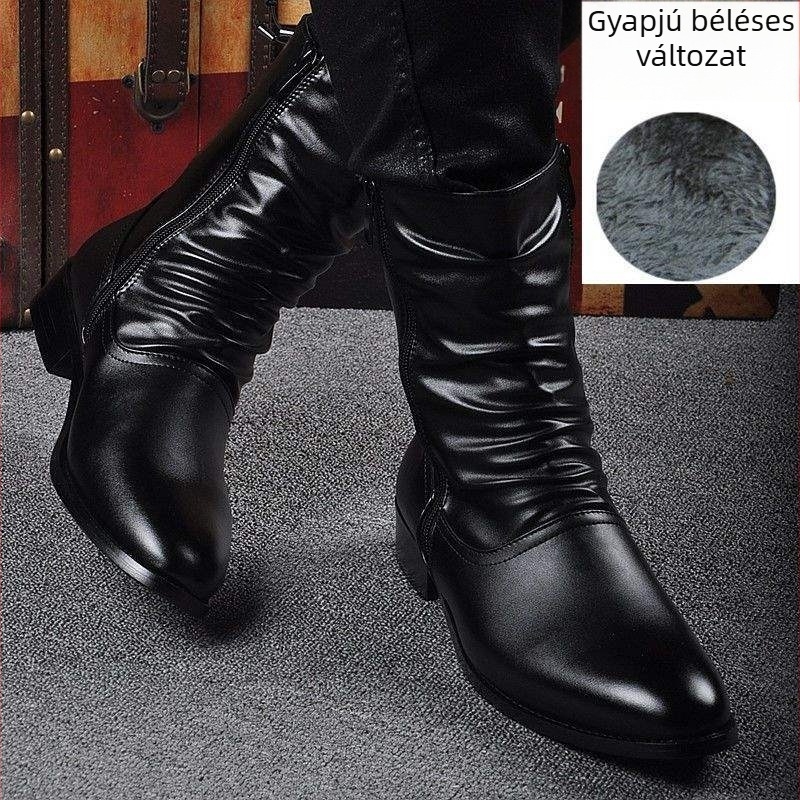 Férfi középmagos bakancs brit stílusban, koreai stílusú bőrcipő, magas szárú Martin bakancs hegyes orral – divatos, sokoldalú bőrcipő