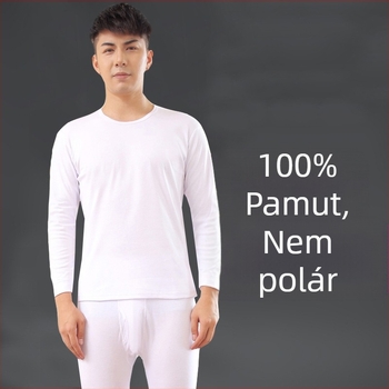 Férfiak számára készült 100% pamut termoszett, vékony, kényelmes, kerek nyakú pulóverrel és laza szabású nadrággal, egyszínű fehér