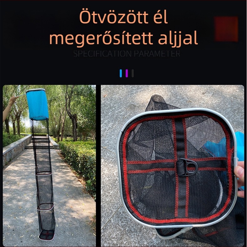2 mm-es fekete nylonháló halvédelmére, négyszögletes szemekkel, ötvözet talajrögzítővel, különböző méretek