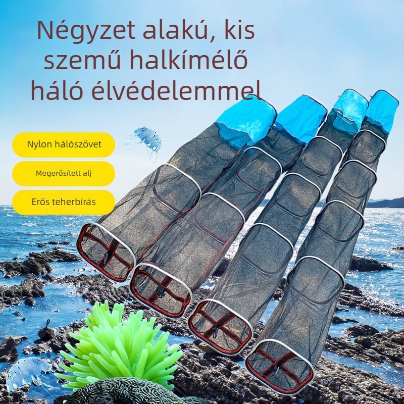 2 mm-es fekete nylonháló halvédelmére, négyszögletes szemekkel, ötvözet talajrögzítővel, különböző méretek