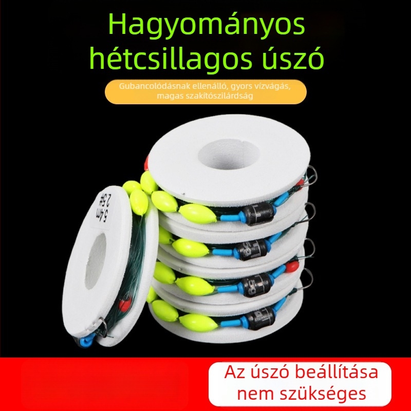 Hetes csillagos úszóhorgász készlet horoggal és fő damillal hagyományos vadvízi horgászathoz – magas érzékenység