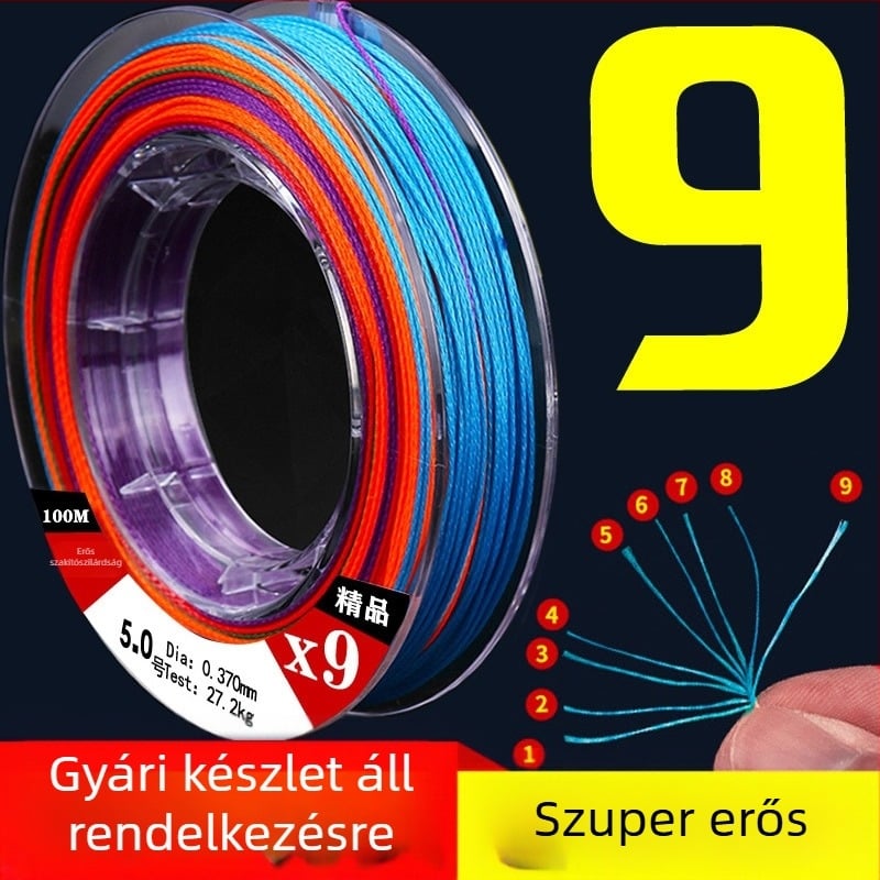 9-szálas PE főzsinór, erős, 10 m, egyszínű, csónakos horgászathoz