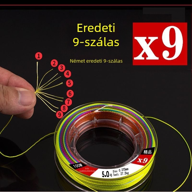 9-szálas PE főzsinór, erős, 10 m, egyszínű, csónakos horgászathoz