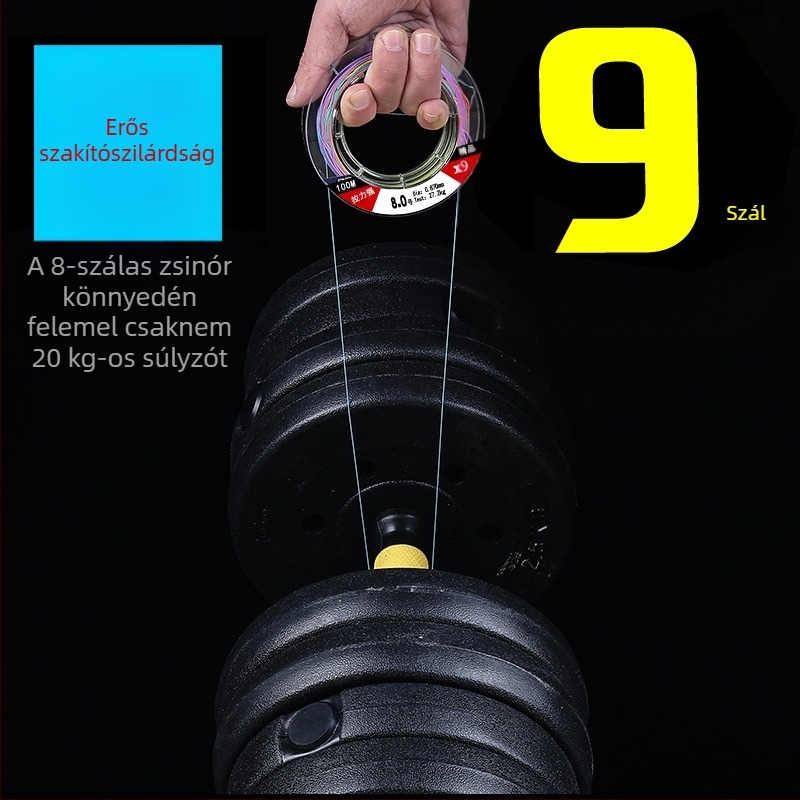 9-szálas PE főzsinór, erős, 10 m, egyszínű, csónakos horgászathoz