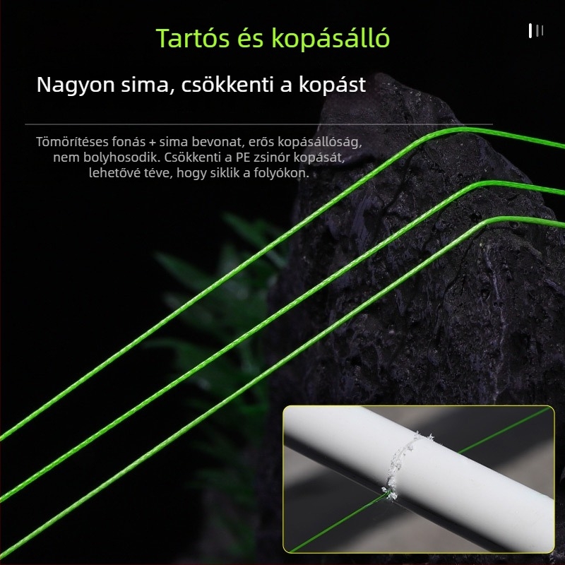 Minghai PE horgászorsó 12 szálas, hosszú dobásokhoz, fekete tavakhoz speciális, erős húzás; 8 szálas PE zsinór, ultra sima