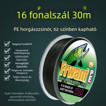 16-szálas, 30 m PE fonott horgász zsinór, kopásálló és harapásálló, tengeri horgászathoz