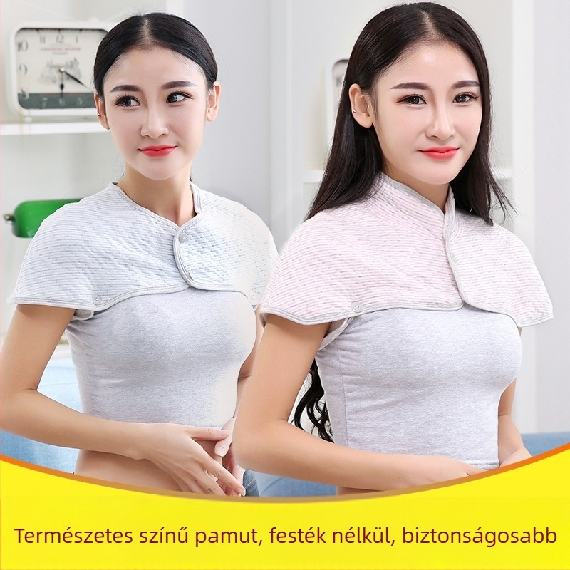 Őszi–téli természetes színű pamut vállvédő a melegítéshez és a nyaki gerinc támogatásához klímás szobákban