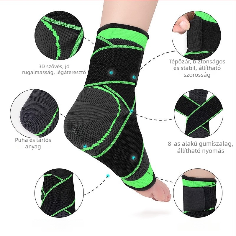 Kompresziós bokaortézis, légáteresztő nylon-pleteny anyaggal, állítható sportos boka-támasz