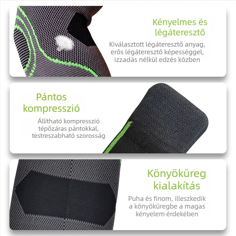 Nylonból készült kötött könyökvédő kompressziós pánttal, sportokra, edzésre, kerékpározásra és kosárlabdára