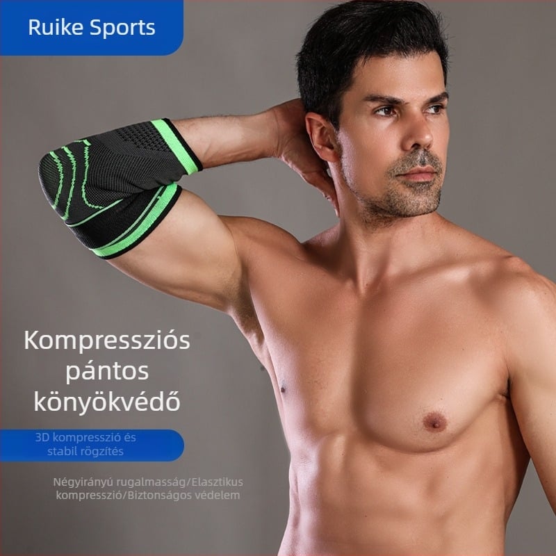Légáteresztő kompressziós könyökvédő sporthoz, állítható körbefogó rögzítéssel, kültéri súlyemeléshez
