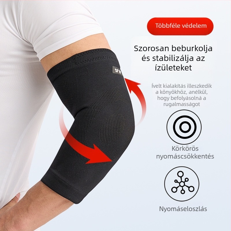 Kötött könyökvédő, négyirányú rugalmas, vékony és légáteresztő, minden évszakra, férfiaknak és nőknek.
