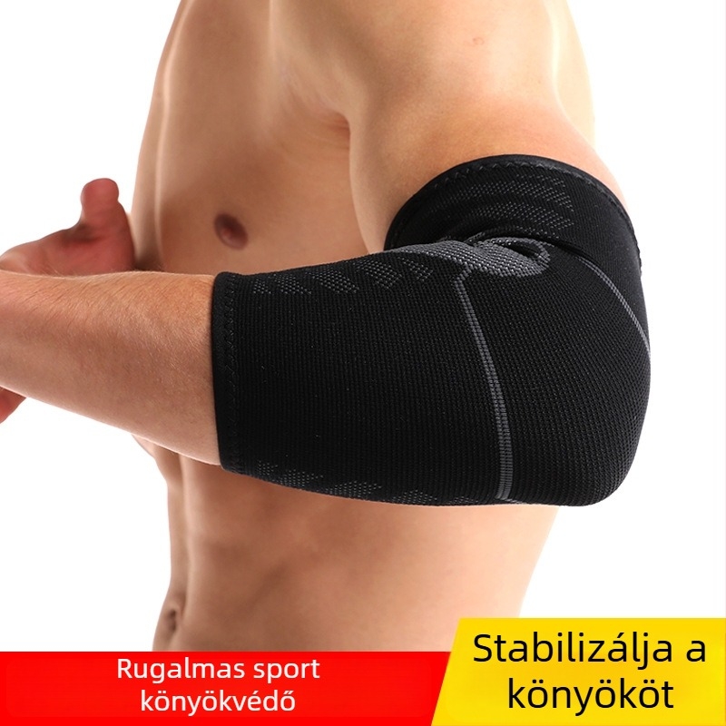 Kötött kompressziós könyökvédő szilikonnal kosárlabda, tollaslabda és tenis z számára – csúszásmentes, ütéscsillapító, állítható