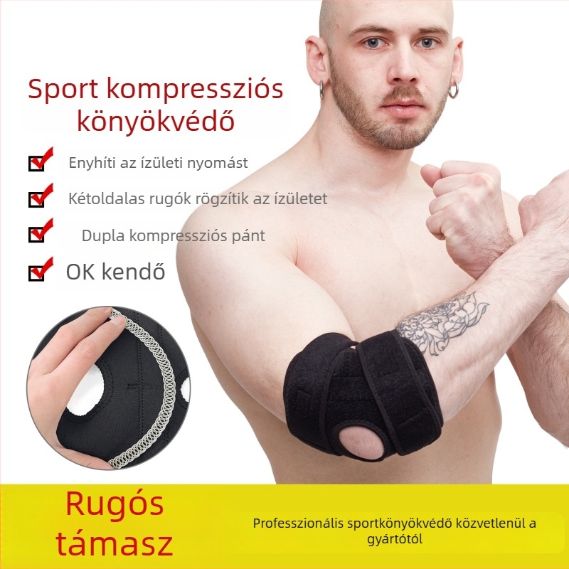 Állítható, lélegző könyökvédő sportokhoz, rugós támasztékkal