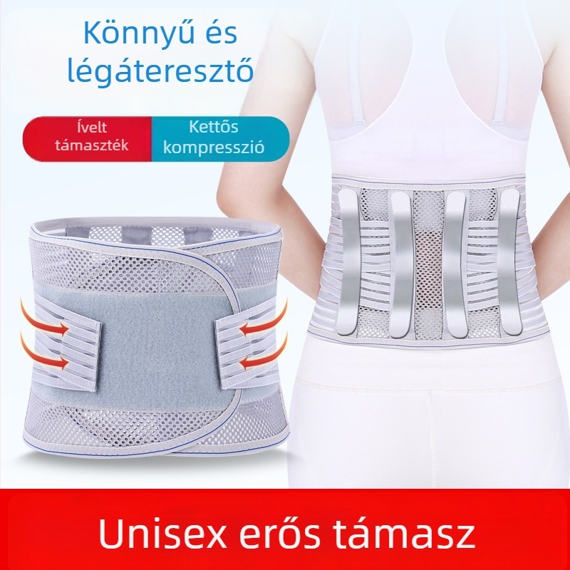 Lélegző deréköv 360°-os teljes lefedettséggel, acéllemez-támogatással az ágyéki területre, mágneses terápia és önmelegítés