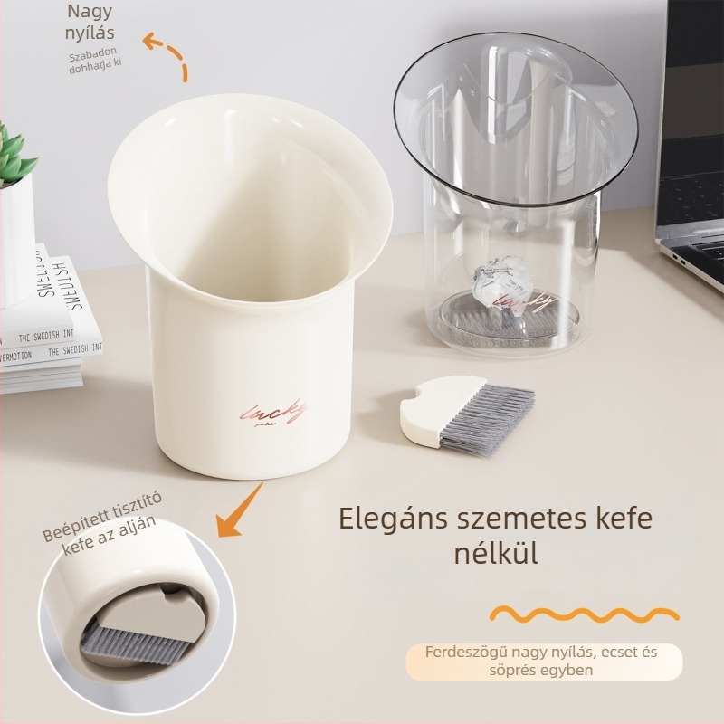 Szabadalmaztatott otthoni tárolóedény nagy szájú, asztali szemetes iroda számára – multifunkcionális kefével, elegáns luxus