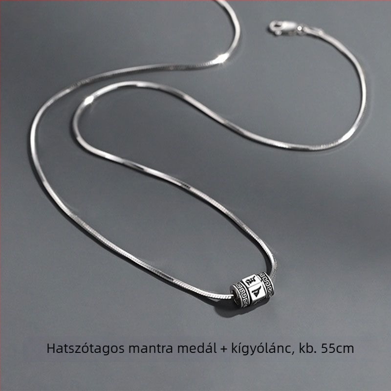 Férfi titanacél nyaklánc forgó medállal, kubai láncon, retro stílus, hat karakteres mantra
