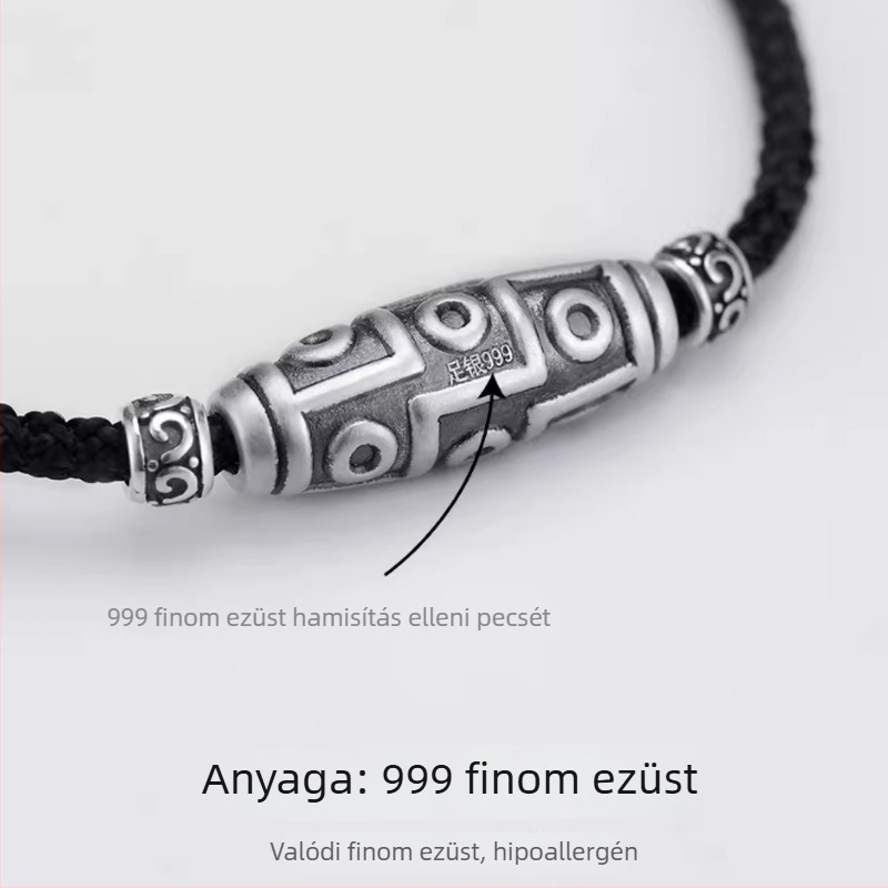 Kilenc szemű Dzi gyöngy nyaklánc, S999 ezüst, retro kínai stílusú, különleges dizájn