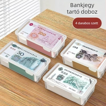 Asztali érme- és bankjegyes tároló, áttetsző fiókkal