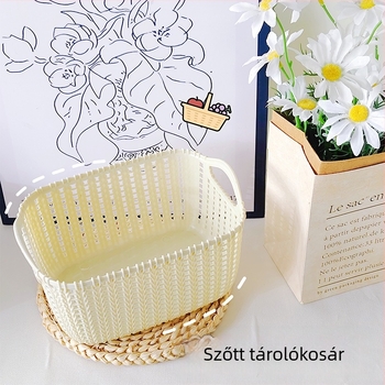 Rattan-stílusú tárolókosár, nagy kapacitású asztali tároló, diákok kollégiumi szobájába, minimalist stílus