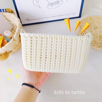Rattan-stílusú tárolókosár, nagy kapacitású asztali tároló, diákok kollégiumi szobájába, minimalist stílus