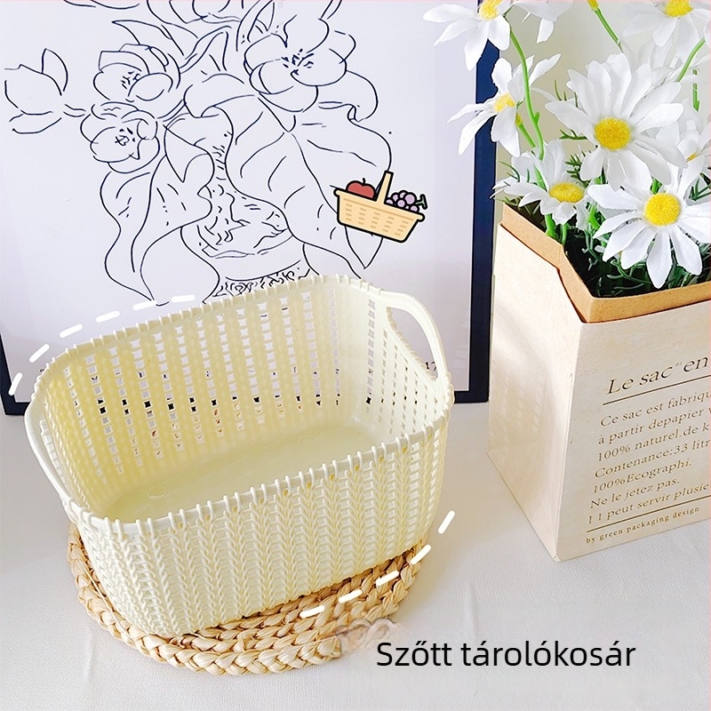Rattan-stílusú tárolókosár, nagy kapacitású asztali tároló, diákok kollégiumi szobájába, minimalist stílus