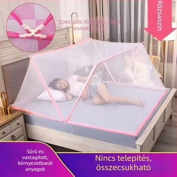 Rögzítés nélkül, összecsukható szúnyogháló egy- vagy kétszemélyes ágyhoz, diákszálláshoz és otthoni használatra, fedéllel