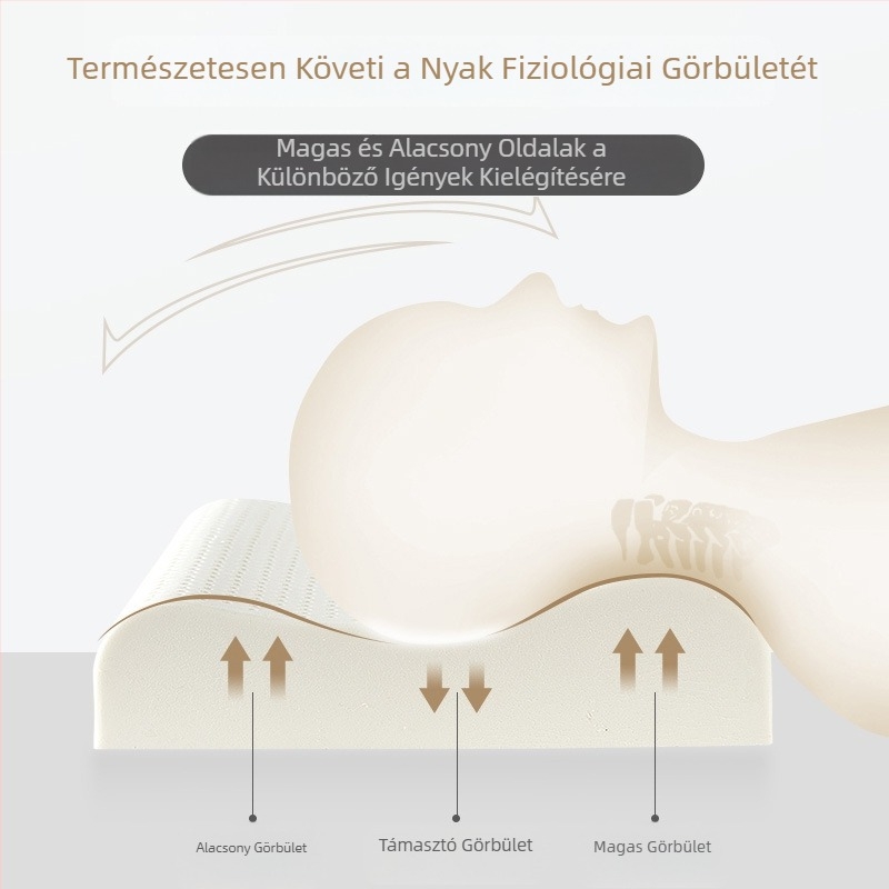 Természetes latex párna hullámos formájú, nyaki gerinc támogatás, felnőtteknek, magasság 10–15 cm